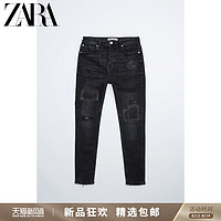 ZARA 新款 男装 补丁及破洞装饰紧身牛仔裤 00840326800