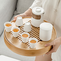 茶具套装家用小套客厅简约现代陶瓷茶杯圆形茶盘日式功夫白瓷家庭