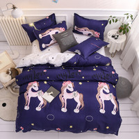 秋冬芦荟棉四件套床上用品床单被套套装 独角兽-紫 -小号三件套