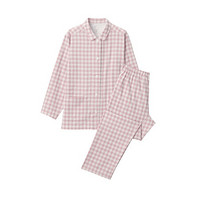 无印良品 MUJI 女式 无侧缝双层纱织 睡衣 纯棉 睡衣套装 家居服 粉红色X格子 S