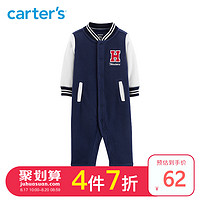 Carters婴儿春秋装男童连身衣字母拼色长袖圆领爬服棒球服外出服
