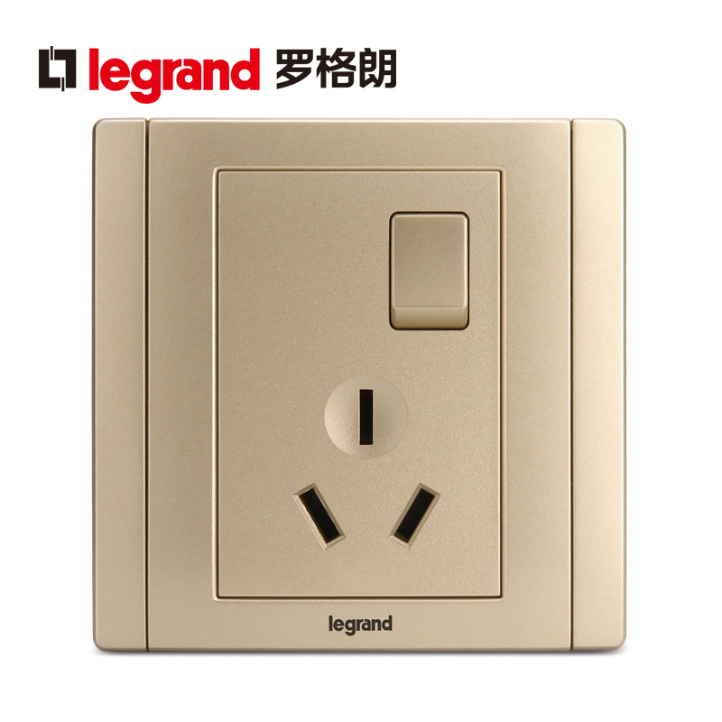 tcl罗格朗开关插座面板美涵金色一开三孔16A墙壁电源86型