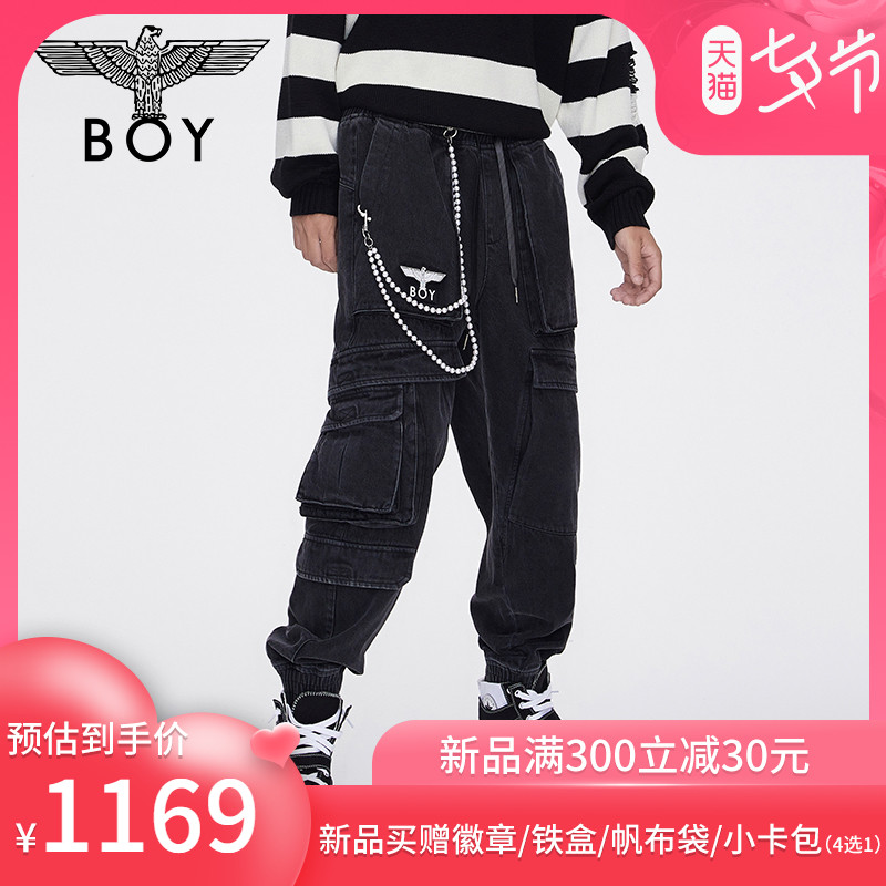 boylondon旗舰官网秋季经典大老鹰工装风做旧男款个性裤子608702