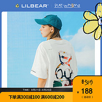 LILBEAR小熊T恤男潮情侣装夏装油画印花短袖潮牌半袖韩版宽松上衣