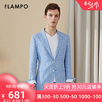 LAMPO/蓝豹男士西装商务休闲单西修身亚麻蓝白格子外套