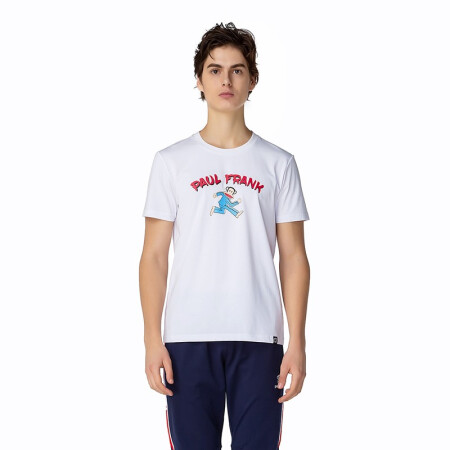 Paul Frank大嘴猴 2020年春夏季运动户外速干t恤男休闲宽松印花logo短袖 白色 M