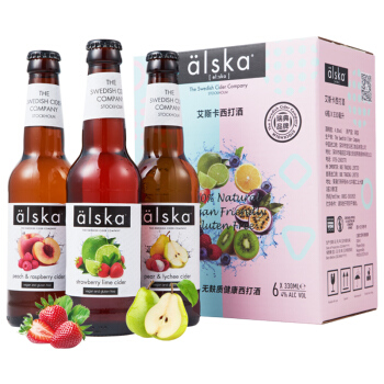 英国艾斯卡Alska330ml*6混合口味（草莓青柠+梨荔枝+水蜜桃树莓）