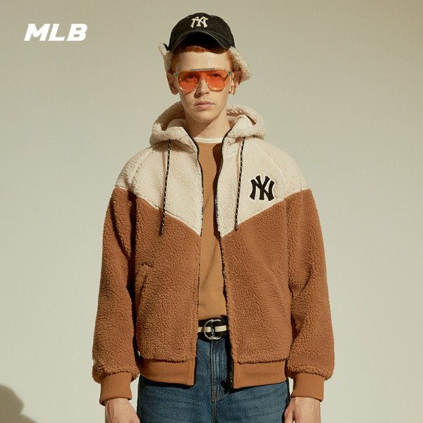 mlb官方 男女棉服夹克衫羊羔绒ny连帽宽松外套秋冬新款jpf5