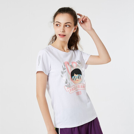 Paul Frank/大嘴猴运动t恤女速干透气修身健身显瘦跑步短袖上衣女 白色 L