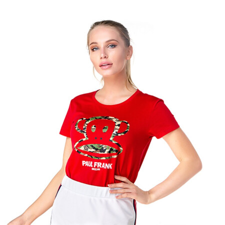 Paul Frank/大嘴猴 20年夏季女式运动T恤短袖圆领薄款休闲T恤女 红色 XL