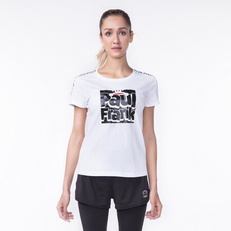 Paul Frank大嘴猴2019夏季新品透气短袖T女时尚休闲运动上衣女 白色 L