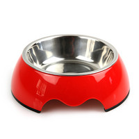 宠百思（PETBEST）宠物狗狗猫咪食用碗喝水碗可拆分两用不锈钢碗狗盆猫盆饭碗 大红 S-小型