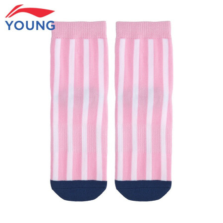 李宁童装儿童运动袜低跟袜子男女大童条纹拼色设计简约时尚袜子YWSQ068-3冰晶粉白条纹XL