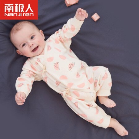 南极人（Nanjiren）新生婴儿宝宝连体衣爬服系带纯棉卡通蝴蝶衣 粉色小鸭 66（适合3-6月宝宝）