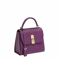 Ferragamo菲拉格慕女包手提包鸵鸟皮商务时尚百搭新潮休闲 深紫色