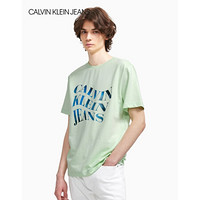 CK JEANS 2020春夏款男装 针织纯棉彩色反光LOGO卫衣短袖T恤J314469 LAR-淡青色 XL