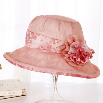 MAXVIVI 帽子女 韩版欧根纱遮阳帽 花朵太阳帽子 WMZ813243 皮粉色