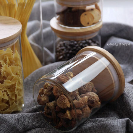 川岛屋 日式橡木盖透明玻璃密封罐 糖果罐储物罐茶叶罐收纳罐玻璃瓶CW-2 1号(250ML)