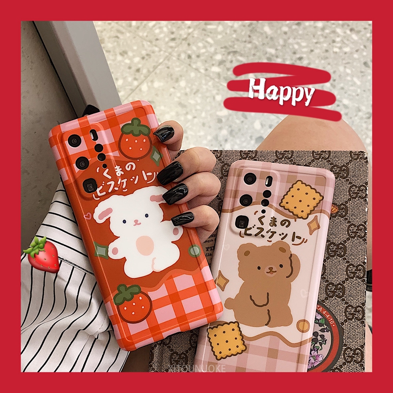 韩文饼干小熊适用华为p30手机壳p40pro+plus软壳nova5pro卡通可爱情侣款全包边防摔保护套