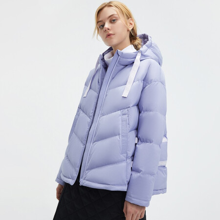 HOTSUIT 后秀 黑标系列 羽绒服女 2020冬季新款防风保暖连帽织带面包服潮流休闲运动外套女 蓟紫 L