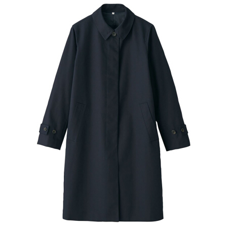 无印良品 無印良品 MUJI 女式 不易沾水棉混 立领大衣 深海军蓝 L