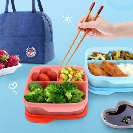 Tupperware特百惠 纤巧分格午餐饭盒3件套密封学生办公室便当盒饭盒套装可加热便携保鲜饭盒赠保温便携袋