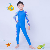 三奇（SANQI）儿童游泳衣男童中大童运动连体长袖可爱韩国泳装 B2001 蓝色 L