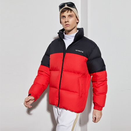 HOTSUIT后秀 黑标系列 羽绒服男 2020冬季新款防风防寒保暖时尚拼色休闲运动外套男 柿红色 L