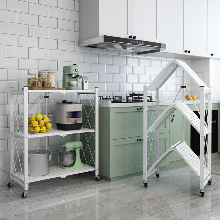顺优【可折叠】置物架收纳架三层厨房卫生间可移动架 微波炉架储物货架 烤箱架白色SY-036
