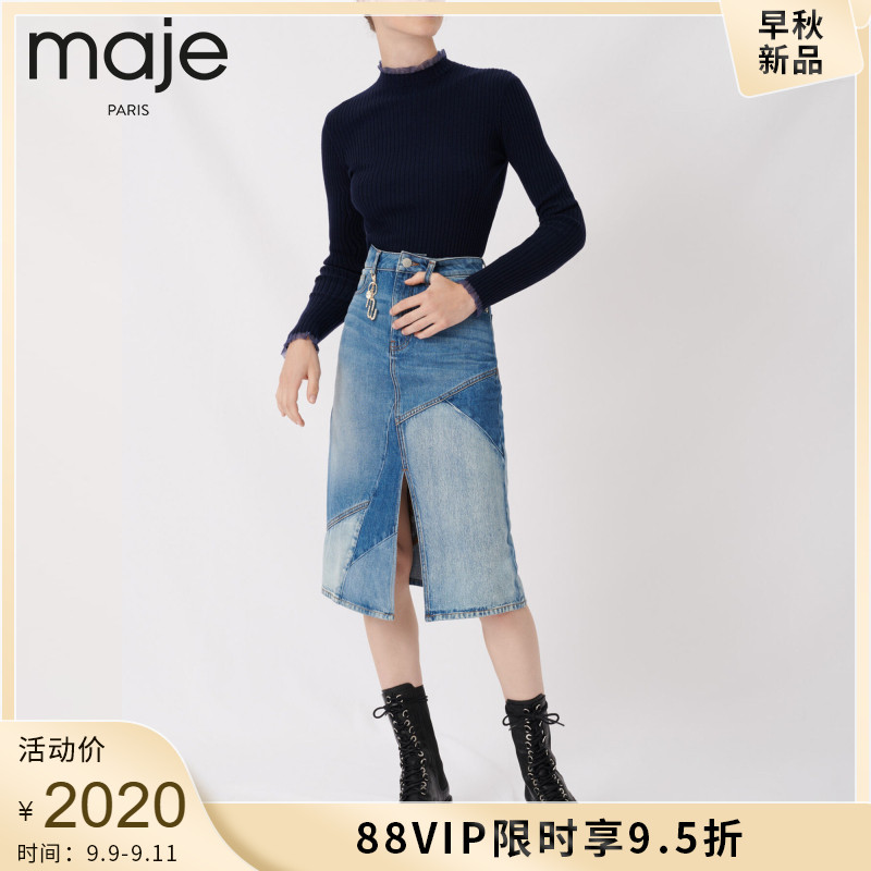 maje2020秋冬新款女装甜美花边领拼接针织上衣MFPPU00360