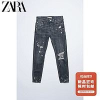 ZARA 新款 男装 荧光颜料泼溅效果紧身小脚牛仔裤 06045412802