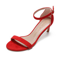 斯图尔特·韦茨曼 STUART WEITZMAN 女士红色绒面牛皮凉鞋  NUNAKED STRAIGHT 60 SUEDE OC6 36.5