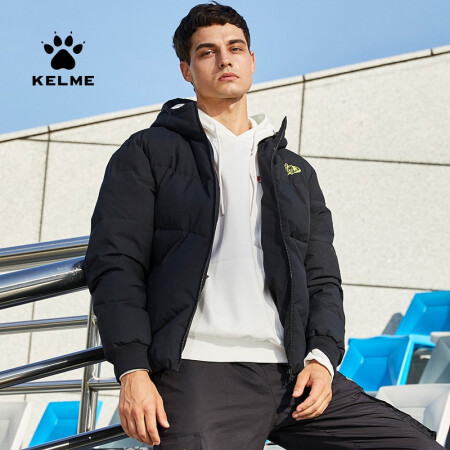 KELME卡尔美 男款运动羽绒服纯色休闲冬季外套有求必应上衣 黑色 3XL