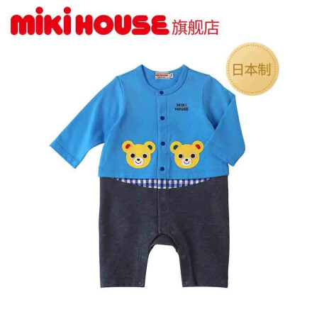 MIKIHOUSE男女童连体服 普奇熊卡通徽章一件式连体服11-1202-782 蓝色 70CM