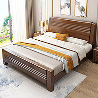 金丝胡桃木实木床新中式1.8米储物床高箱简约现代婚床双人床1.5米