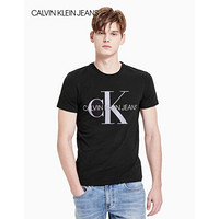 【许光汉同款】CK Jeans 2020春夏款 男装Logo圆领短袖T恤 J314764 BAE-黑色 S