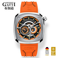 布加迪（BONEST GATTI）德国进口手表男士机械表全自动机械表男士方形手表腕表男2020新款 阳光橙-胶带款6601-A