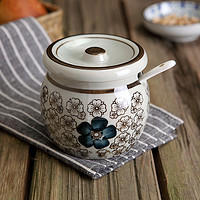 创意日式和风陶瓷调味罐釉下彩手绘盐罐糖罐套装仿古青釉送勺