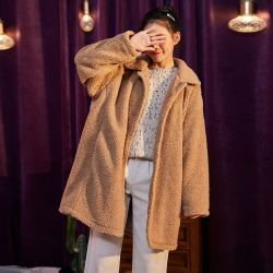 女中长款仿羊羔绒外套