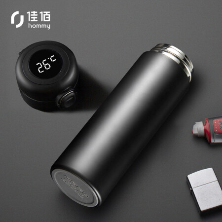 佳佰 弹盖智能保温杯带温度显示 316不锈钢保温保冷杯保温壶黑色420ml