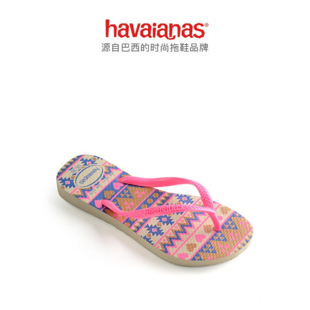 Havaianas哈唯纳 Slim Fashion2020新(哈瓦那)防滑人字拖男女童拖鞋V 6509-浅粉红/印花 适合33-34码