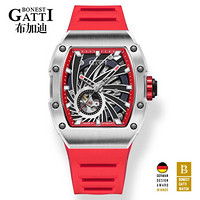 布加迪（BONEST GATTI）德国进口手表男士机械表全自动男士腕表男2020新款酒桶型布加迪手表 烈焰红红色表带