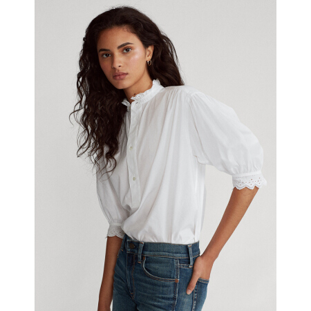 Ralph Lauren/拉夫劳伦女装 2020年秋季刺绣孔眼棉质衬衫21782 100-白色 XS