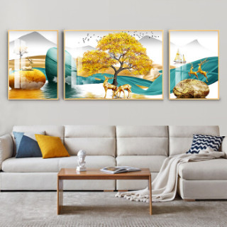 客厅装饰画三联异形晶瓷画铝合金框沙发背景墙画现代简约餐厅挂画卧室