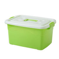 加厚手提透明收纳箱塑料玩具收纳盒有盖小中号衣服整理箱储物箱子2 特厚纯绿色 大号带手提长38.5宽27高20厘米