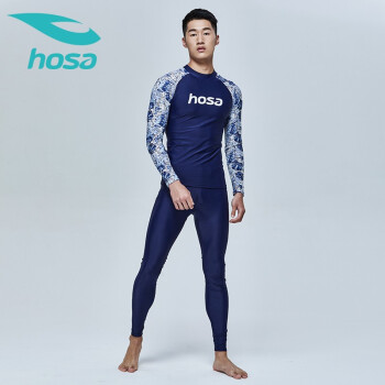 hosa浩沙男士冲浪服套装防晒长袖长裤泳衣五分沙滩裤男短裤度假泳裤男 黑色(长袖+短裤） XL