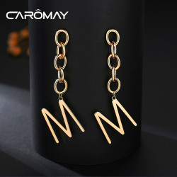 caromay个性简约m字母耳坠女气质长款耳环韩国网红耳饰2020年新款
