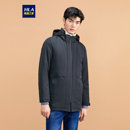 HLA海澜之家风衣男连帽休闲可脱卸2020冬季时尚微弹外套HWFAD4Q013A藏青(13)165/84A(46) cz