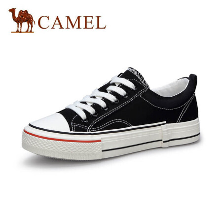 骆驼（CAMEL） 女士 韩版休闲学生圆头平底系带帆布鞋 A01228637 黑色 40