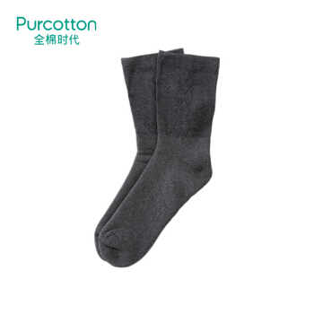 Purcotton/全棉时代男士舒棉加厚长筒袜中筒袜运动商务透气短袜 棉深花灰色 均码